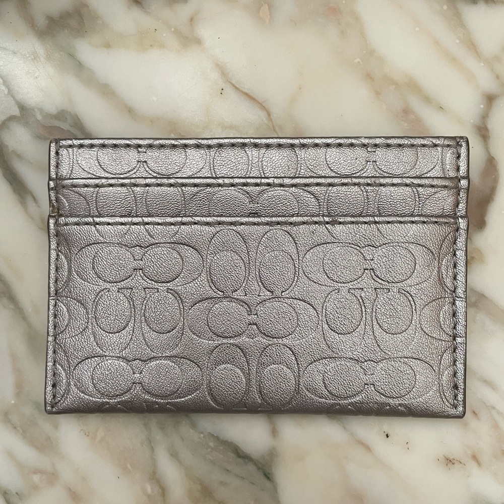 Silver Logo Coach Card Holder